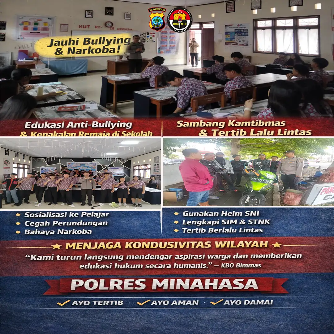 SAT BINMAS POLRES MINAHASA GELAR PENYULUHAN KAMTIBMAS DI DUA LOKASI STRATEGIS